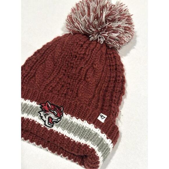 ‘47St. Joseph High School Football Red White and Grey Knit Beanie with Pom Pom - Picture 2 of 7